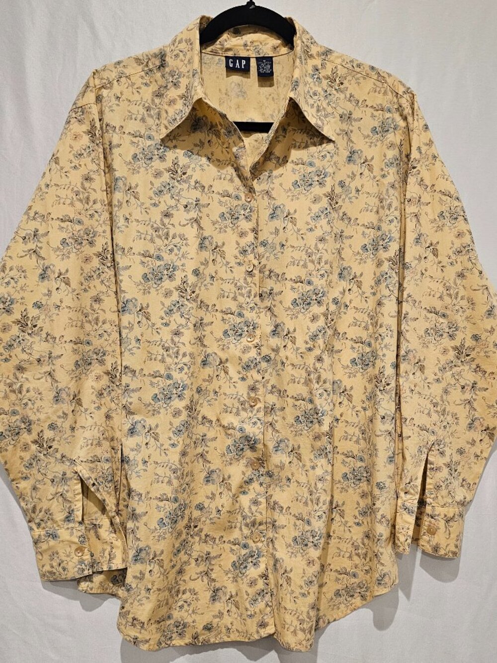 Vintage 90s Gap Fall 1998 Floral Shirt Men's M Yellow Blue Cotton Button Down